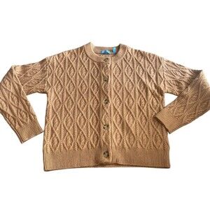 Draper James Cable Knit Cardigan Sweater Tan Button Front Size M